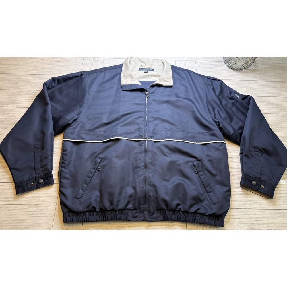 Cutter & Buck Mens XL Weather Tec Windbreaker Golf Jacket Navy Tan Classic Zip